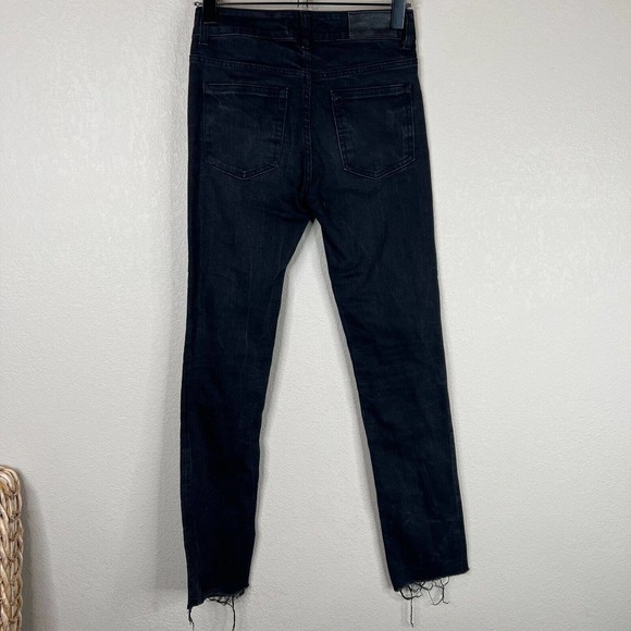 Acne Jeans Women High Rise‎ Straight Leg Denim Jeans Raw Hem Black 27 Core - Picture 7 of 13